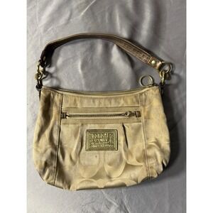 Coach Signature C Hobo Shoulder Bag Khaki Gold Metallic Fabric